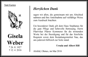 Traueranzeige von Gisela Weber von VRM Trauer