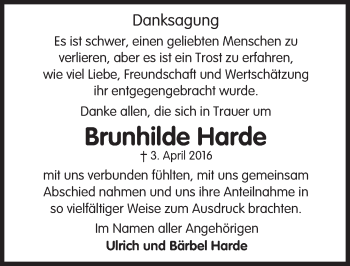 Traueranzeige von Brunhilde Harde von  Camberger Anzeiger