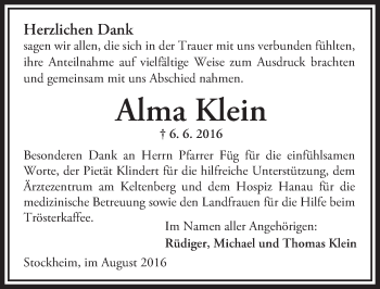 Traueranzeige von Alma Klein von  Sonntags Anzeiger