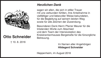 Traueranzeige von Otto Schneider von Trauerportal Echo Online