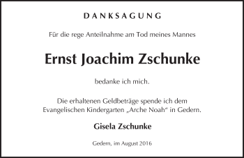 Traueranzeige von Ernst Joachim Zschunke von  Kreisanzeiger