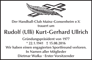 Traueranzeige von Rudolf Kurt-Gerhard Ullrich von Trauerportal Rhein Main Presse