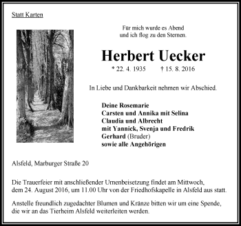 Traueranzeige von Herbert Uecker von VRM Trauer