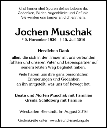 Traueranzeige von Jochen Muschak von Trauerportal Rhein Main Presse