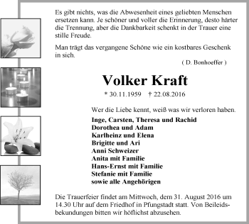 Traueranzeige von Volker Kraft von Trauerportal Echo Online