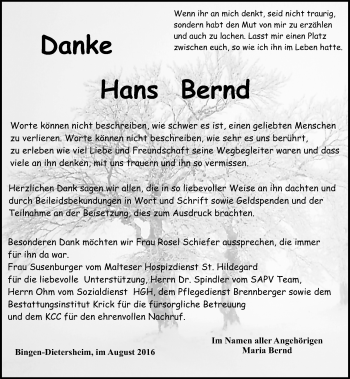 Traueranzeige von Hans Bernd von Trauerportal Rhein Main Presse