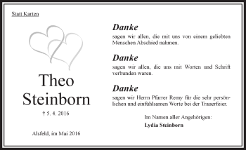 Traueranzeige von Theo Steinborn von VRM Trauer
