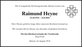 Traueranzeige von Raimund Heyne von Trauerportal Rhein Main Presse