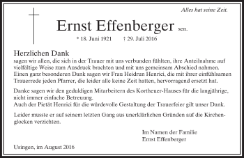 Traueranzeige von Ernst Effenberger von  Usinger Anzeiger