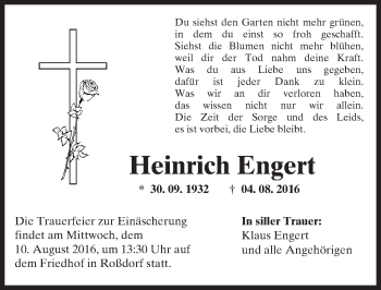 Traueranzeige von Heinrich Engert von Trauerportal Echo Online