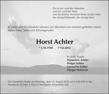 Traueranzeige von Horst Achter von Trauerportal Rhein Main Presse