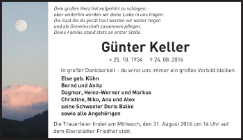 Traueranzeige von Günter Keller von Trauerportal Echo Online