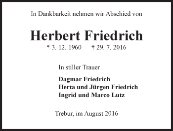 Traueranzeige von Herbert Friedrich von Trauerportal Rhein Main Presse