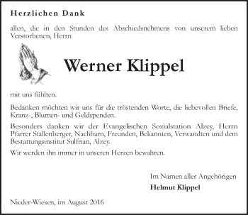Traueranzeige von Werner Klippel von Trauerportal Rhein Main Presse