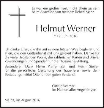 Traueranzeige von Helmut Werner von Trauerportal Rhein Main Presse