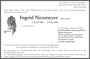 Traueranzeige von Ingrid Neumeyer von Trauerportal Rhein Main Presse