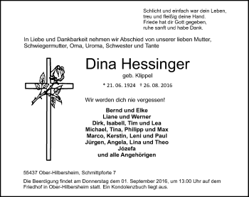 Traueranzeige von Katharina Hessinger von Trauerportal Rhein Main Presse