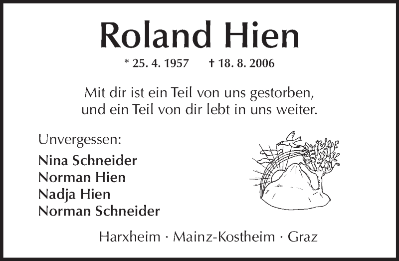  Traueranzeige für Roland Hien vom 20.08.2016 aus Trauerportal Rhein Main Presse