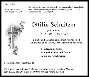 Traueranzeige von Ottilie Schnitzer von VRM Trauer