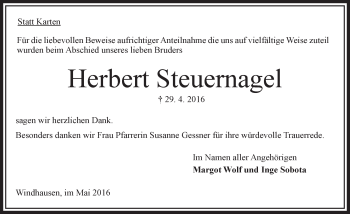 Traueranzeige von Herbert Steuernagel von VRM Trauer