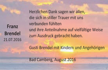 Traueranzeige von Franz Brendel von  Camberger Anzeiger