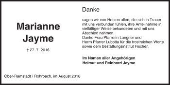 Traueranzeige von Marianne Jayme von Trauerportal Echo Online