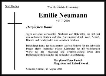 Traueranzeige von Emilie Neumann von  OK Oberhessen Kurier