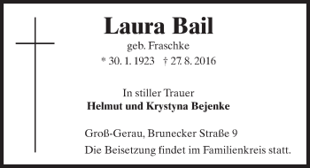 Traueranzeige von Laura Bail von Trauerportal Echo Online
