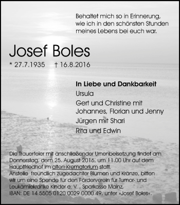 Traueranzeige von Josef Boles von Trauerportal Rhein Main Presse