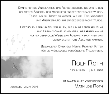 Traueranzeige von Rolf Roth von VRM Trauer