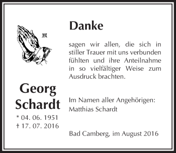 Traueranzeige von Georg Schardt von  Camberger Anzeiger