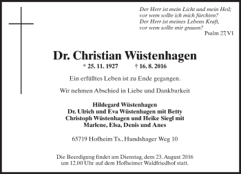 Traueranzeige von Christian Wüstenhagen von Trauerportal Rhein Main Presse