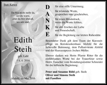 Traueranzeige von Edith Steih von VRM Trauer