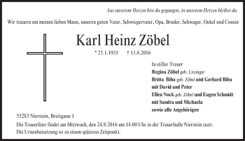 Traueranzeige von Karl Heinz Zöbel von Trauerportal Rhein Main Presse