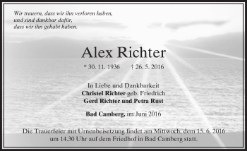 Traueranzeige von Alex Richter von  Camberger Anzeiger