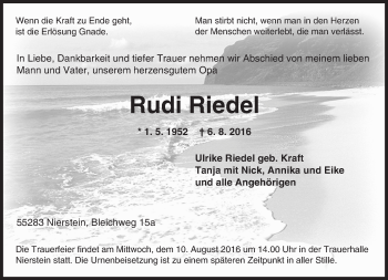 Traueranzeige von Rudi Riedel von Trauerportal Rhein Main Presse