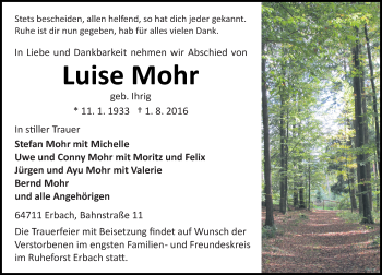 Traueranzeige von Luise Mohr von Trauerportal Echo Online