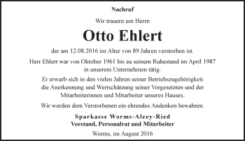 Traueranzeige von Otto Ehlert von Trauerportal Rhein Main Presse