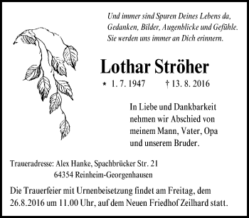 Traueranzeige von Lothar Ströher von Trauerportal Echo Online
