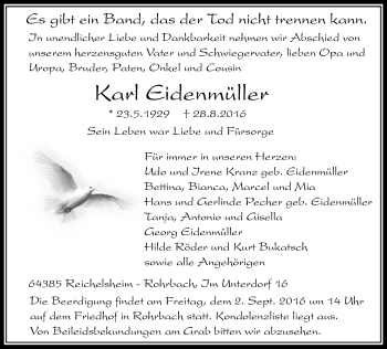 Traueranzeige von Karl Eidenmüller von Trauerportal Echo Online