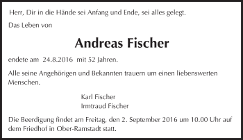 Traueranzeige von Andreas Fischer von Trauerportal Echo Online