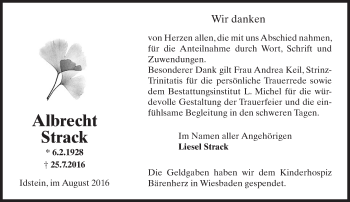 Traueranzeige von Albrecht Strack von Trauerportal Rhein Main Presse