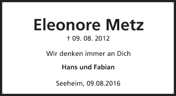 Traueranzeige von Eleonore Metz von Trauerportal Echo Online