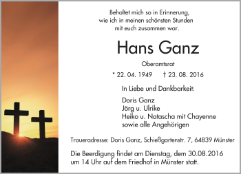 Traueranzeige von Hans Ganz von Trauerportal Echo Online