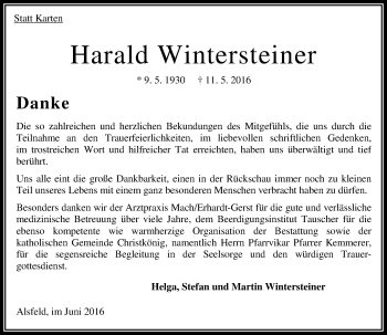 Traueranzeige von Harald Wintersteiner von VRM Trauer