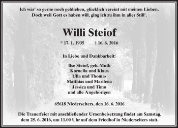 Traueranzeige von Willi Steiof von  Camberger Anzeiger