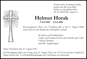 Traueranzeige von Helmut Horak von Trauerportal Rhein Main Presse