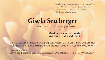 Traueranzeige von Gisela Seulberger von Trauerportal Rhein Main Presse