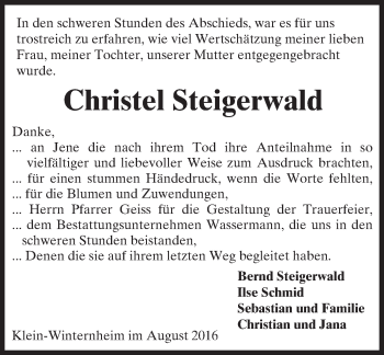 Traueranzeige von Christel Steigerwald von Trauerportal Rhein Main Presse