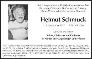 Traueranzeige von Helmut Schmuck von Trauerportal Rhein Main Presse